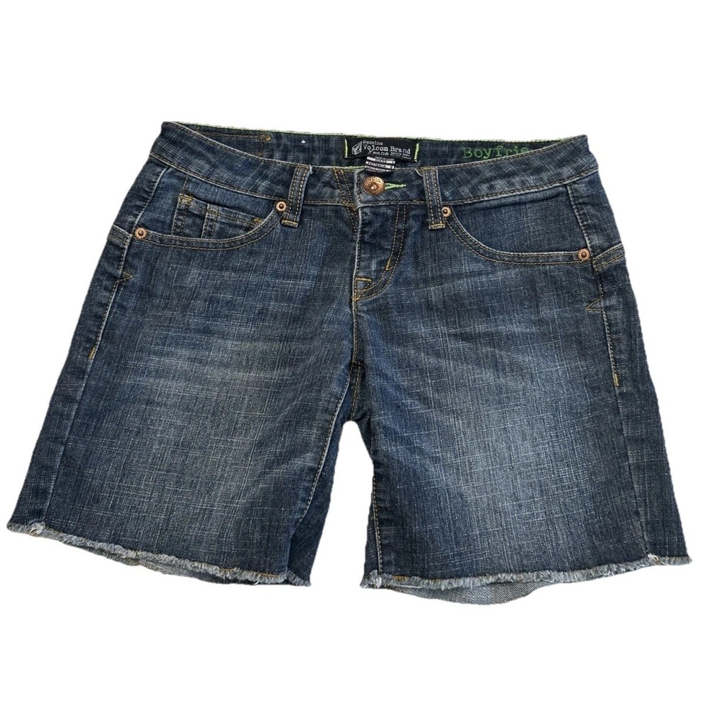 VOLCOM BRAND JEANS Blue Denim Revolver Boyfriend Jean Shorts Size 1 6.5" Ins